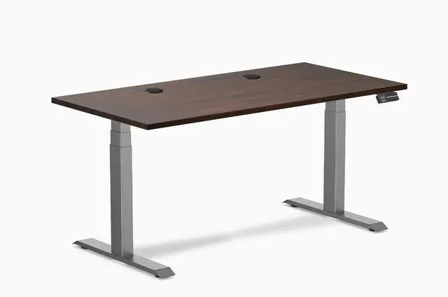 Main image of Desky Dual Rubberwood Sit Stand Desk - Dark Walnut / 60 x 30 inches with Grommets / Space Grey