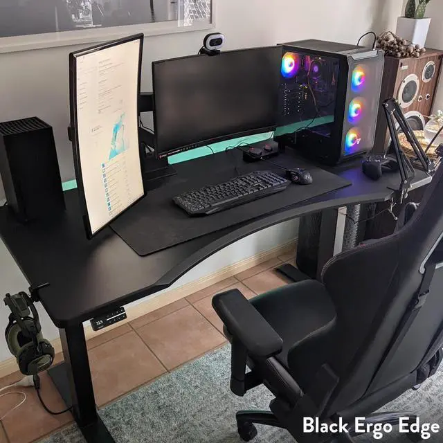 Alt view image 6 of 7 - Desky Dual Ergo Edge Sit Stand Desk - Bamboo / 47.2 x 29.5 inches / Wheat