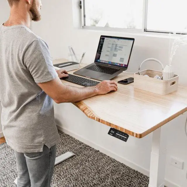 Alt view image 7 of 7 - Desky Dual Ergo Edge Sit Stand Desk - Bamboo / 47.2 x 29.5 inches / Wheat