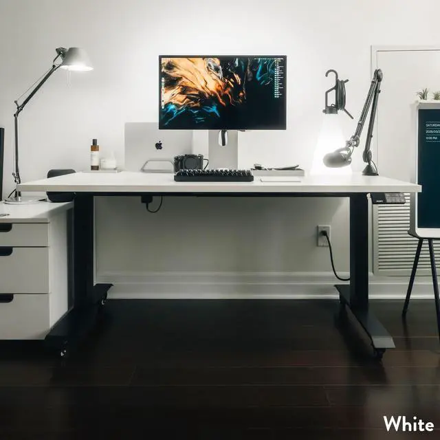 Alt view image 7 of 7 - Desky Dual Laminate Sit Stand Desk - Sublime Teak / 59.1 x 29.5 inches with Grommets / Wheat