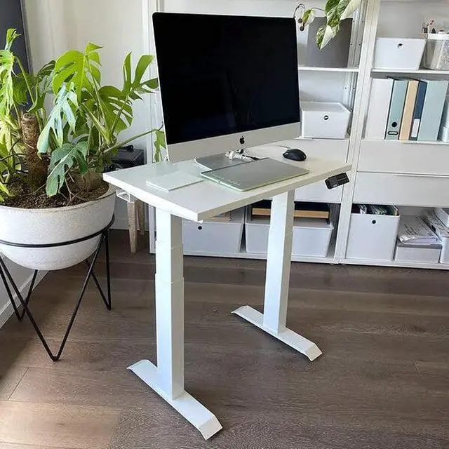 Alt view image 12 of 13 - Desky Dual Mini Sit Stand Desk - Classic Oak / 32 x 20 in with Grommets / Space Gray