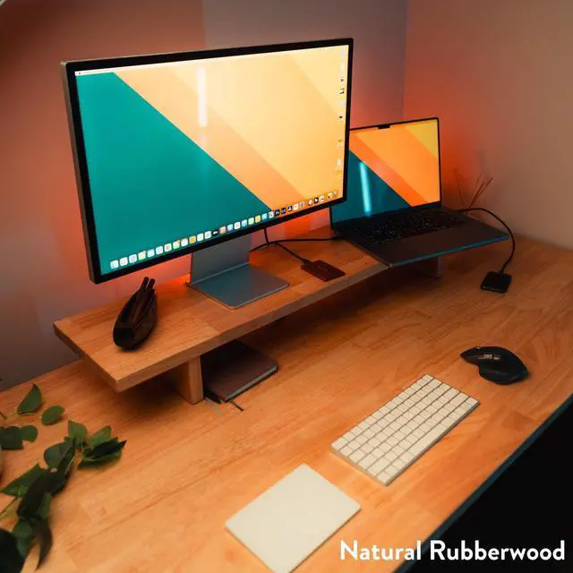Alt view image 5 of 14 - Desky Dual Rubberwood Sit Stand Desk - Dark Walnut / 48 x 30 inches with Grommets / White