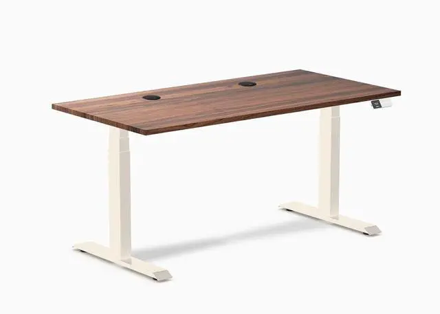 Main image of Desky Dual Hardwood Sit Stand Desk - Walnut / 60 x 30 inches with Grommets / Wheat