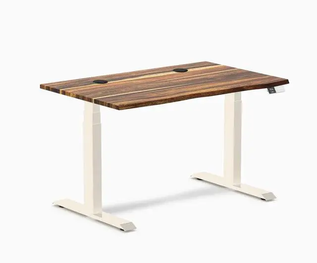 Main image of Desky Dual Hardwood Sit Stand Desk - Pheasantwood / 48 x 30 inches with Grommets / Wheat