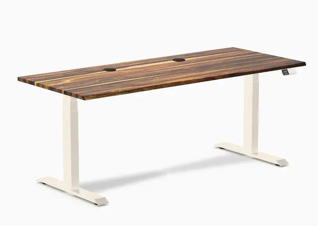 Main image of Desky Dual Hardwood Sit Stand Desk - Pheasantwood / 72 x 30 inches with Grommets / Wheat