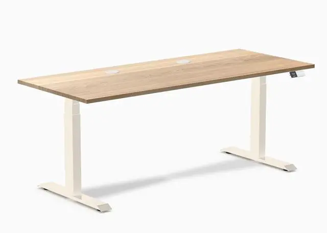 Main image of Desky Dual Hardwood Sit Stand Desk - White Ash / 72 x 30 inches with Grommets / Wheat