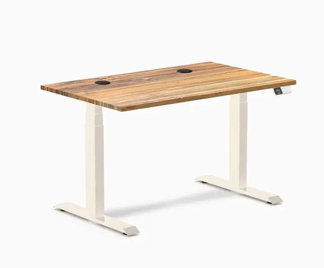 Main image of Desky Dual Hardwood Sit Stand Desk - Teak / 48 x 30 inches with Grommets / Wheat