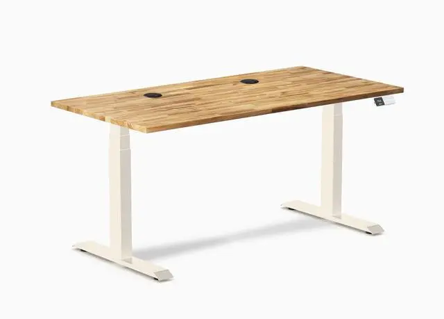 Main image of Desky Dual Hardwood Sit Stand Desk - Acacia / 60 x 30 inches with Grommets / Wheat