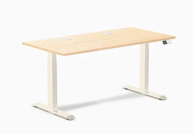 Main image of Desky Dual Hardwood Sit Stand Desk - Maple / 60 x 30 inches with Grommets / Wheat