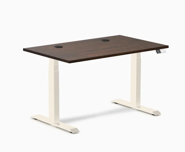 Main image of Desky Dual Rubberwood Sit Stand Desk - Dark Walnut / 48 x 30 inches with Grommets / Wheat