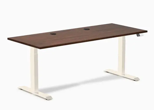 Main image of Desky Dual Rubberwood Sit Stand Desk - Red Walnut / 72 x 30 inches with Grommets / Wheat