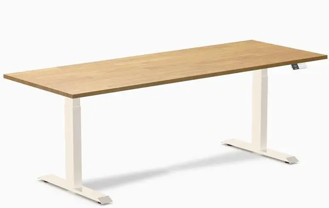 Main image of Desky Dual Rubberwood Sit Stand Desk - Light Oak / 80 x 30 inches / Wheat