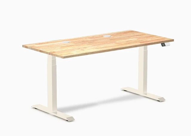Main image of Desky Dual Rubberwood Sit Stand Desk - Natural Timber / 60 x 30 inches with Grommets / Wheat