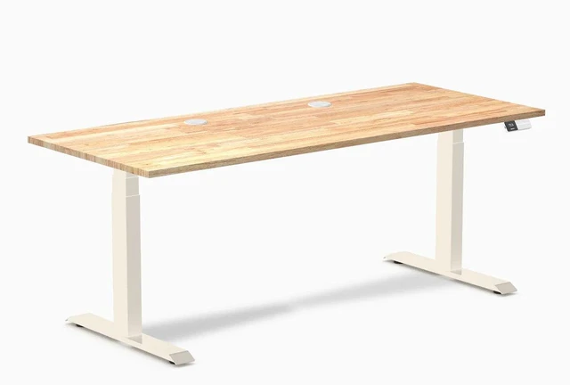 Main image of Desky Dual Rubberwood Sit Stand Desk - Natural Timber / 72 x 30 inches with Grommets / Wheat