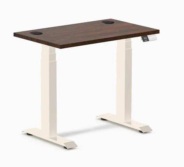 Main image of Desky Dual Mini Rubberwood Sit Stand Desk - Dark Walnut / 32 x 20 inches with Grommets / Wheat