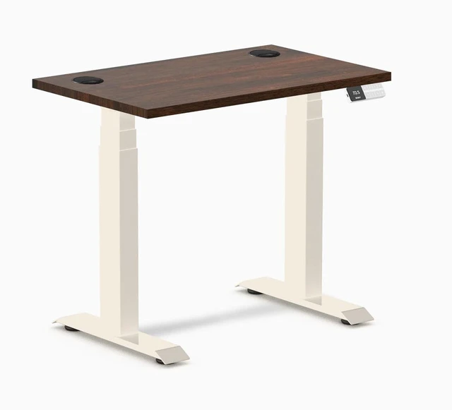 Main image of Desky Dual Mini Rubberwood Sit Stand Desk - Red Walnut / 32 x 20 inches with Grommets / Wheat