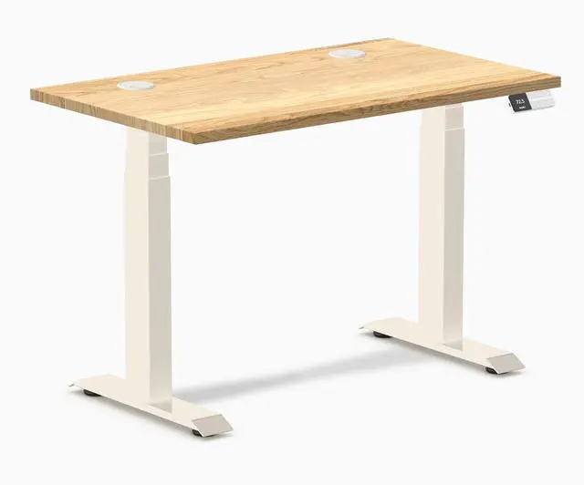 Main image of Desky Dual Mini Hardwood Sit Stand Desk - White Oak / 40 x 24 inches with Grommets / Wheat