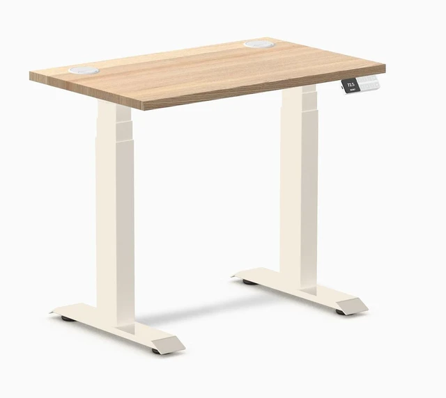Main image of Desky Dual Mini Hardwood Sit Stand Desk - White Ash / 32 x 20 inches with Grommets / Wheat