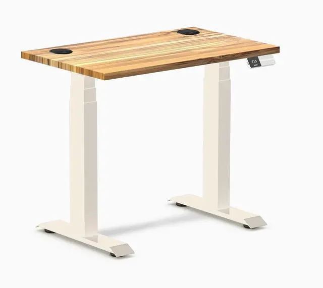 Main image of Desky Dual Mini Hardwood Sit Stand Desk - Teak / 32 x 20 inches with Grommets / Wheat