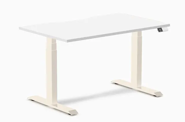 Main image of Desky Dual Scalloped Laminate Sit Stand Desk - White / 47.2 x 29.5 inches / Wheat