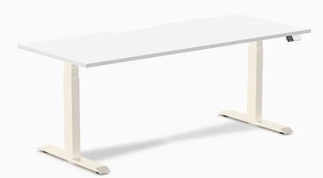 Main image of Desky Dual Scalloped Laminate Sit Stand Desk - White / 70.9 x 29.5 inches / Wheat