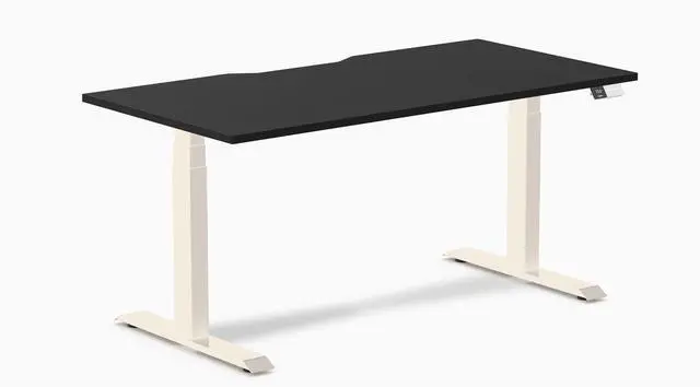 Main image of Desky Dual Scalloped Laminate Sit Stand Desk - Black / 59.1 x 29.5 inches / Wheat