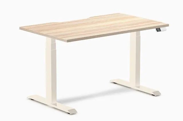 Main image of Desky Dual Scalloped Laminate Sit Stand Desk - Classic Oak / 47.2 x 29.5 inches / Wheat