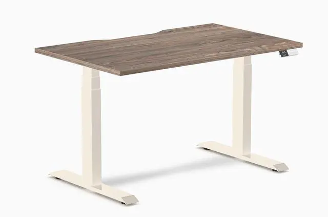 Main image of Desky Dual Scalloped Laminate Sit Stand Desk - Natural Walnut / 47.2 x 29.5 inches / Wheat