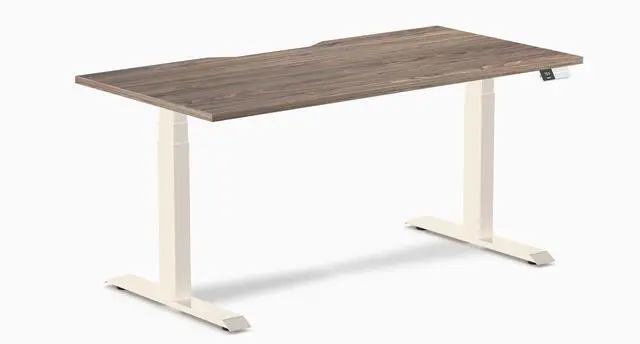 Main image of Desky Dual Scalloped Laminate Sit Stand Desk - Natural Walnut / 59.1 x 29.5 inches / Wheat