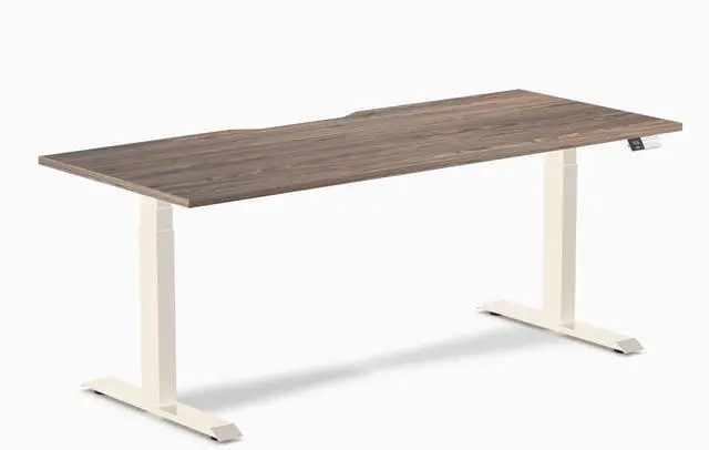 Main image of Desky Dual Scalloped Laminate Sit Stand Desk - Natural Walnut / 70.9 x 29.5 inches / Wheat