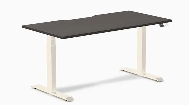 Main image of Desky Dual Scalloped Laminate Sit Stand Desk - Burnished Wood / 59.1 x 29.5 inches / Wheat