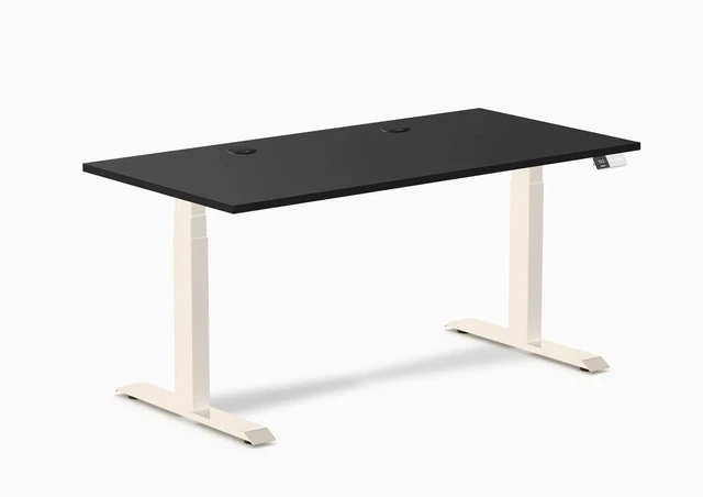 Main image of Desky Dual Laminate Sit Stand Desk - Black / 59.1 x 29.5 inches with Grommets / Wheat