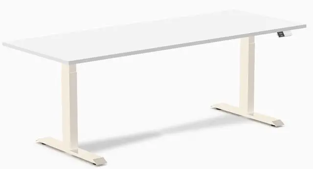 Main image of Desky Dual Laminate Sit Stand Desk - White / 78.7 x 29.5 inches / Wheat