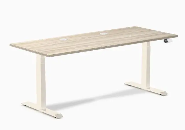 Main image of Desky Dual Laminate Sit Stand Desk - Classic Oak / 70.9 x 29.5 inches with Grommets / Wheat