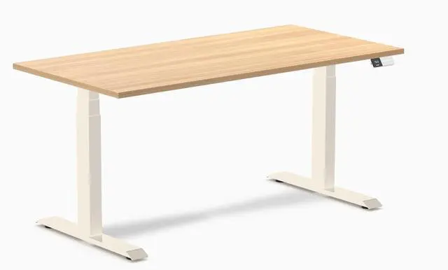 Main image of Desky Dual Laminate Sit Stand Desk - Sublime Teak / 59.1 x 29.5 inches / Wheat
