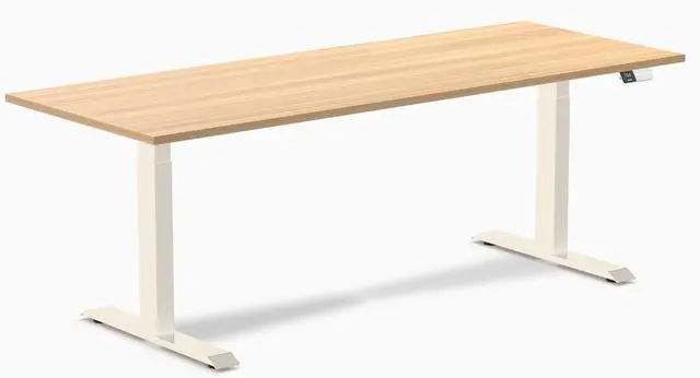 Main image of Desky Dual Laminate Sit Stand Desk - Sublime Teak / 78.7 x 29.5 inches / Wheat