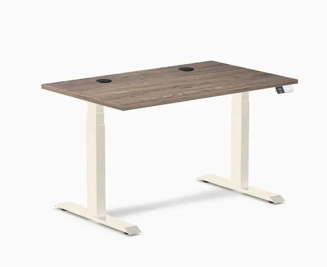 Main image of Desky Dual Laminate Sit Stand Desk - Natural Walnut / 47.2 x 29.5 inches with Grommets / Wheat