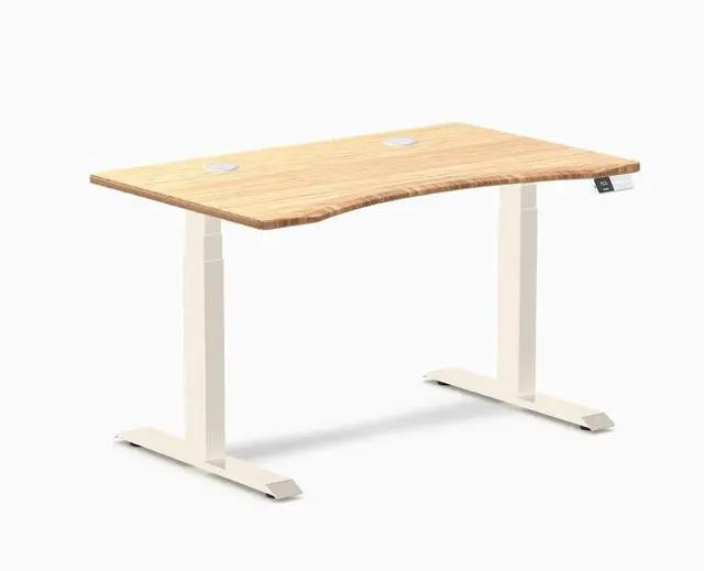Main image of Desky Dual Ergo Edge Sit Stand Desk - Bamboo / 47.2 x 29.5 inches with Grommets / Wheat
