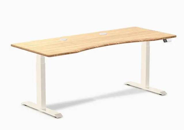 Main image of Desky Dual Ergo Edge Sit Stand Desk - Bamboo / 70.9 x 29.5 inches with Grommets / Wheat