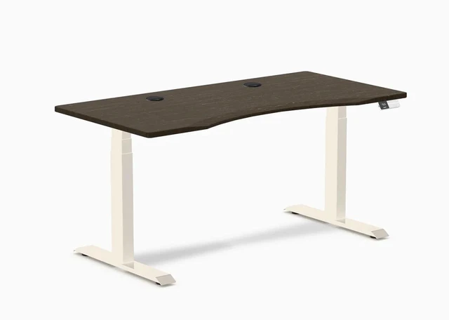 Main image of Desky Dual Ergo Edge Sit Stand Desk - Dark Bamboo / 59.1 x 29.5 inches with Grommets / Wheat