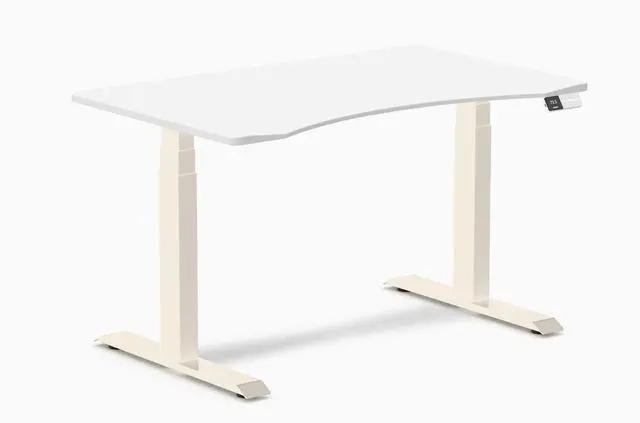Main image of Desky Dual Ergo Edge Sit Stand Desk - White / 47.2 x 29.5 inches / Wheat