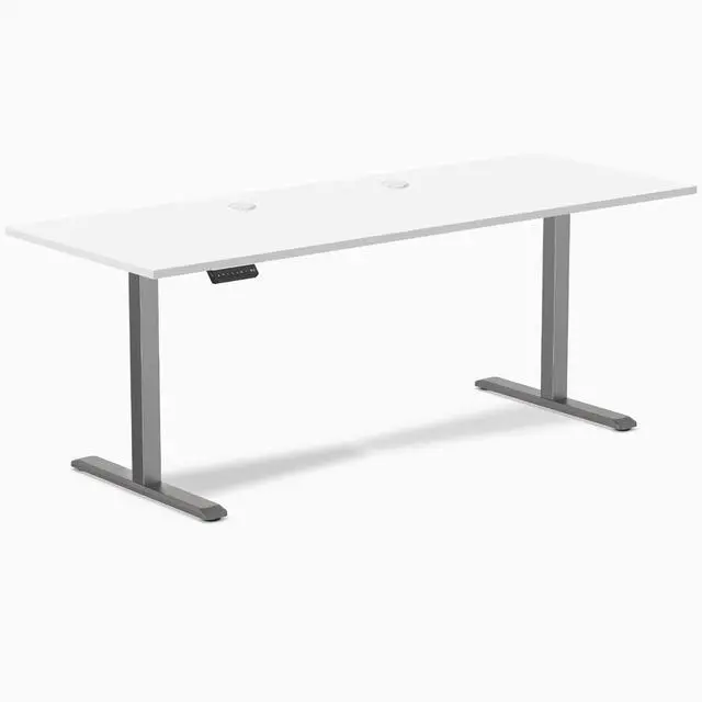 Alt view image 7 of 13 - Desky Single Sit Stand Desk - White / 78.7 x 29.5 in with Grommets / Space Gray
