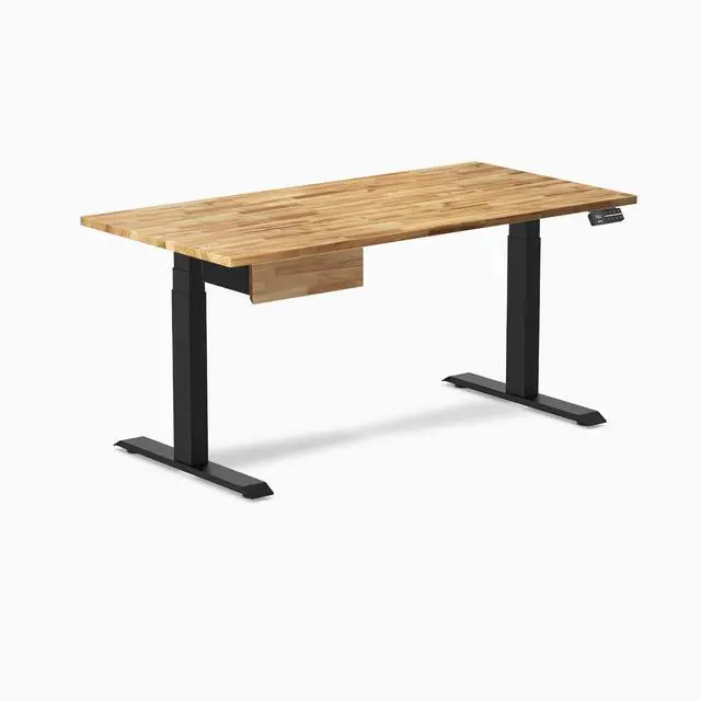 Alt view image 7 of 13 - Desky Dual Hardwood Standing Desk With Drawer - Acacia / 60 x 30 in / Matte Black
