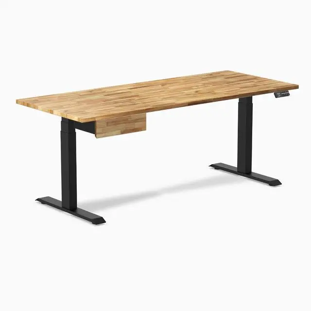 Alt view image 7 of 13 - Desky Dual Hardwood Standing Desk With Drawer - Acacia / 72 x 30 in / Matte Black