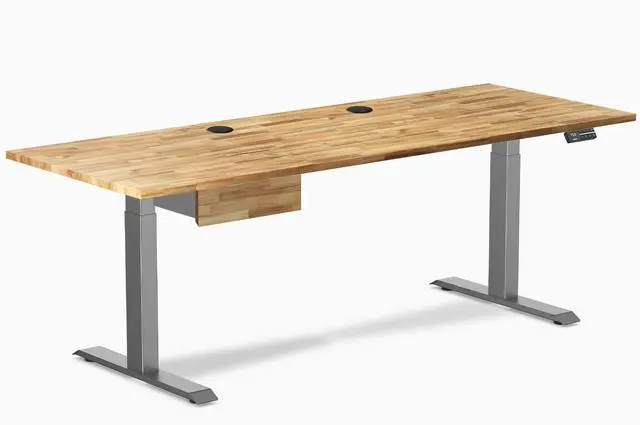 Main image of Desky Dual Hardwood Standing Desk With Drawer - Acacia / 80 x 30 inches with Grommets / Space Grey