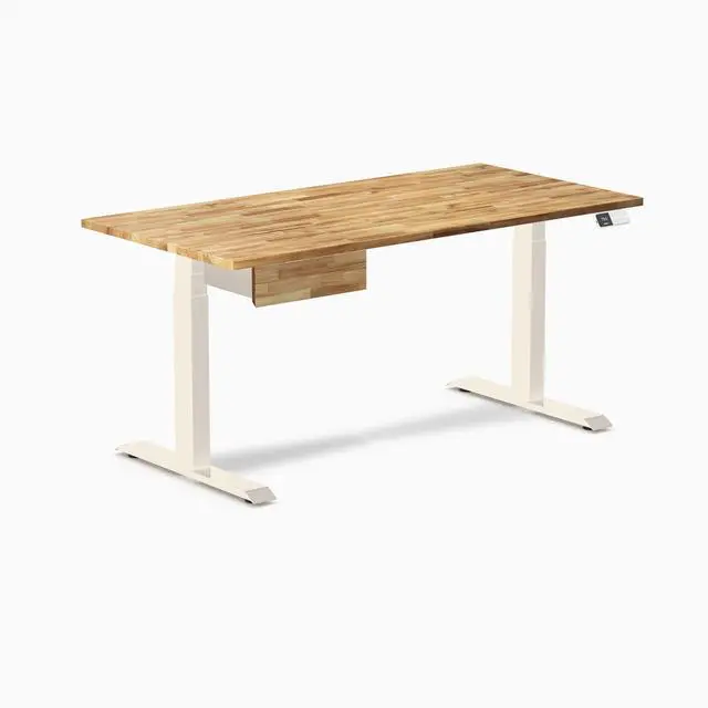 Alt view image 7 of 13 - Desky Dual Hardwood Standing Desk With Drawer - Acacia / 60 x 30 in / Gray