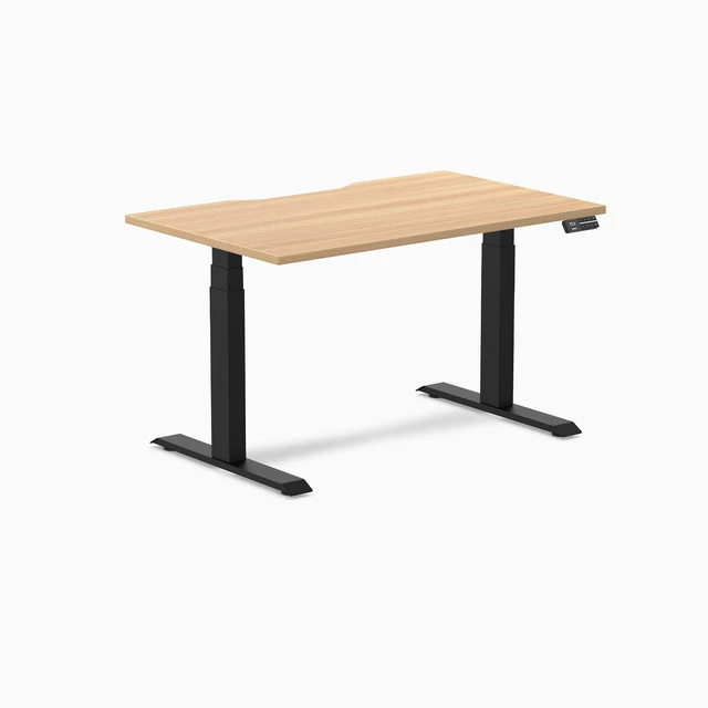 Alt view image 8 of 14 - Desky Dual Scalloped Laminate Sit Stand Desk - Sublime Teak / 47.2 x 29.5 in / Matte Black