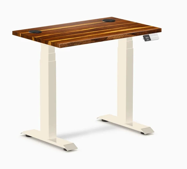Main image of Desky Dual Mini Hardwood Sit Stand Desk - Pheasantwood / 32 x 20 inches with Grommets / Wheat