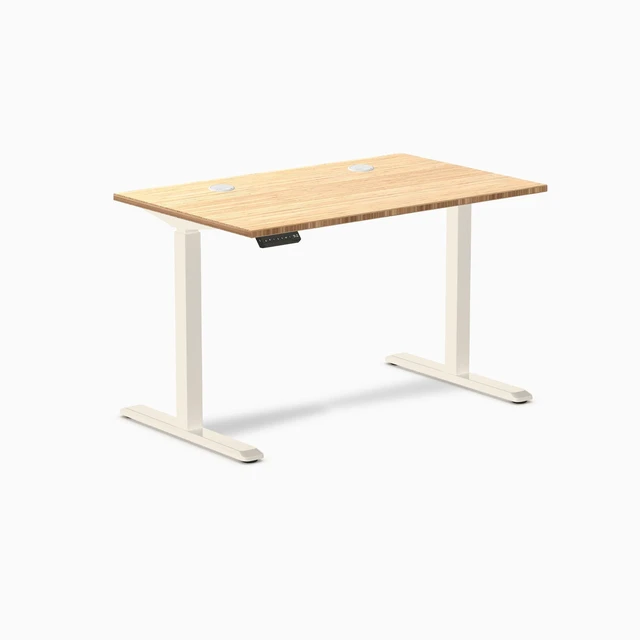 Alt view image 7 of 8 - Desky Single Sit Stand Desk - Bamboo / 47.2 x 29.5 in with Grommets / Wheat