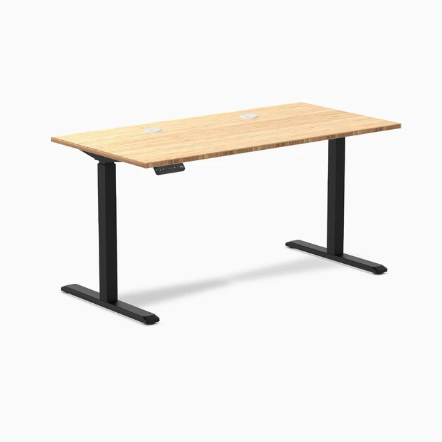 Alt view image 7 of 8 - Desky Single Sit Stand Desk - Bamboo / 59 x 29.5 in with Grommets / Black
